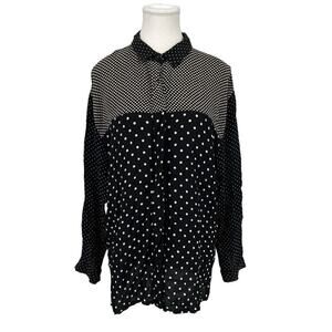 Vintage Blouse JM‎ by Shelli Segal Black White Polka Dot Large